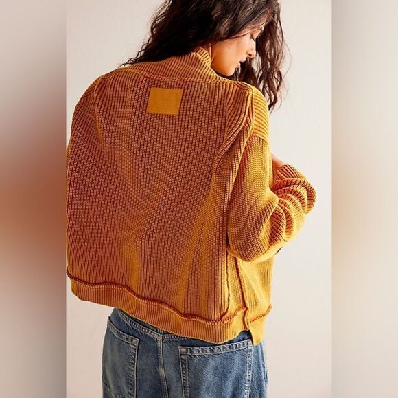 We The Free Worn Thru Surplus Cardi Sweater Orange Yellow  Size M - Picture 2 of 6